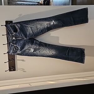 American eagle dark denim destroy kickboot jeans